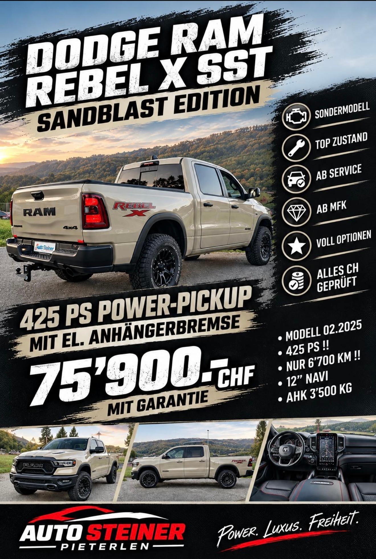 DODGE SST "REBEL X" MIT 425 PS !! KM 6`700 !! AHK 3`500 KG !! VOLL OPTION !! CH GEPRÜFT ALLES EINGETRAGEN !! REBEL X SST !!-image-8