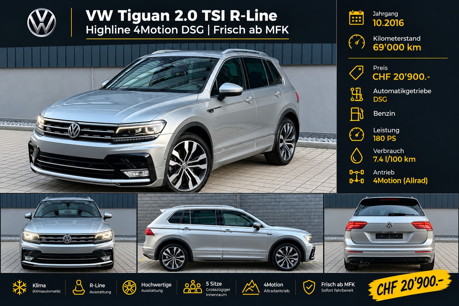 VW Tiguan 2.0TSI R-Line Highline 4Motion DSG frisch ab MFK