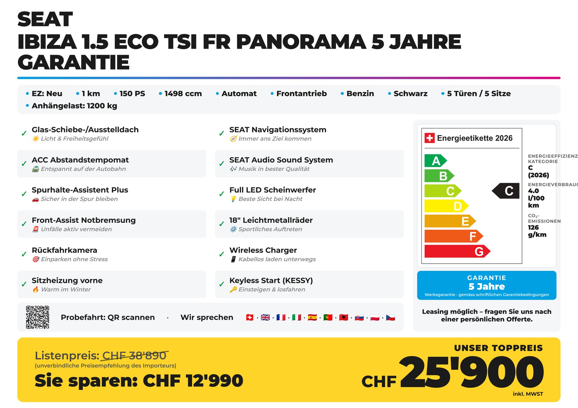 SEAT Ibiza 1.5 Eco TSI FR Panorama 5 Jahre Garantie-showroom-element-1