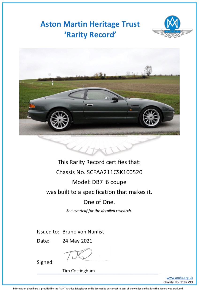 ASTON MARTIN DB7 - "one of one" - Veteran