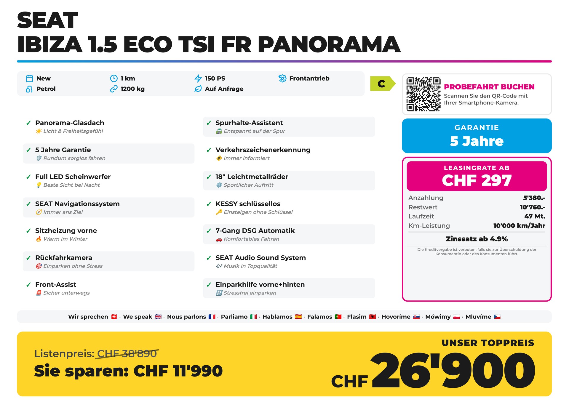 SEAT Ibiza 1.5 Eco TSI FR Panorama 5 Jahre Garantie-showroom-element-1